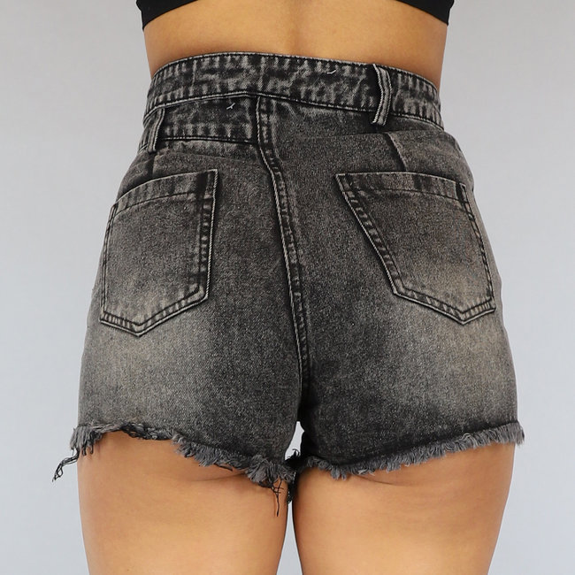 Schwarze Jeans Short mit Ausschnitt und Rissen