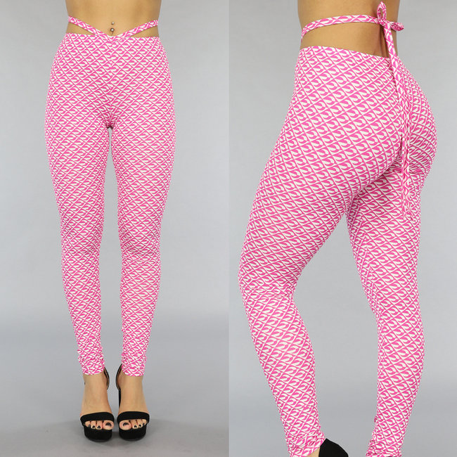 SALE Rosa Leggings mit Retro-Print und Riemen