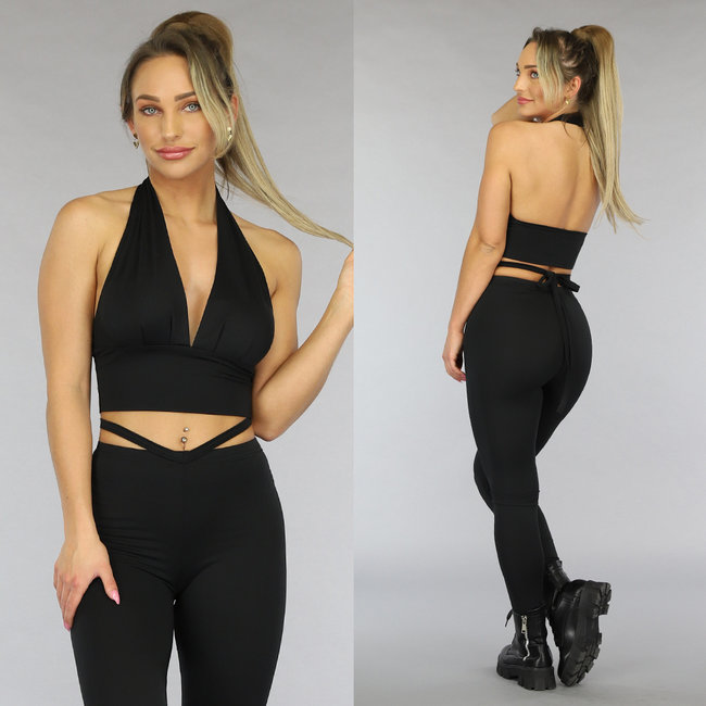 Schwarzes Neckholder-Crop-Top