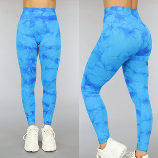 BF2023 Blaue Rippensport-Leggings in Marmoroptik