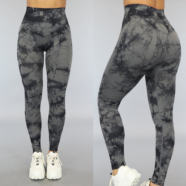 OP=OP! Schwarze Rippensport-Leggings in Marmoroptik