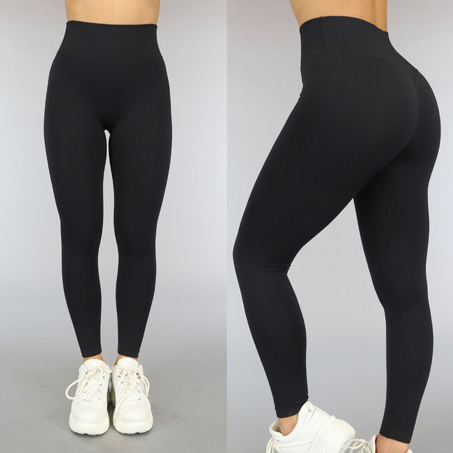 Schwarze Rippen-Sport-Leggings