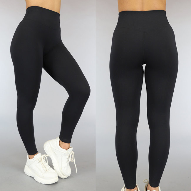 Schwarze Rippen-Sport-Leggings