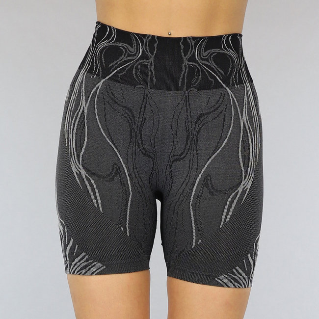 Kurze schwarze Stretch-Sport-Leggings mit Linework-Print