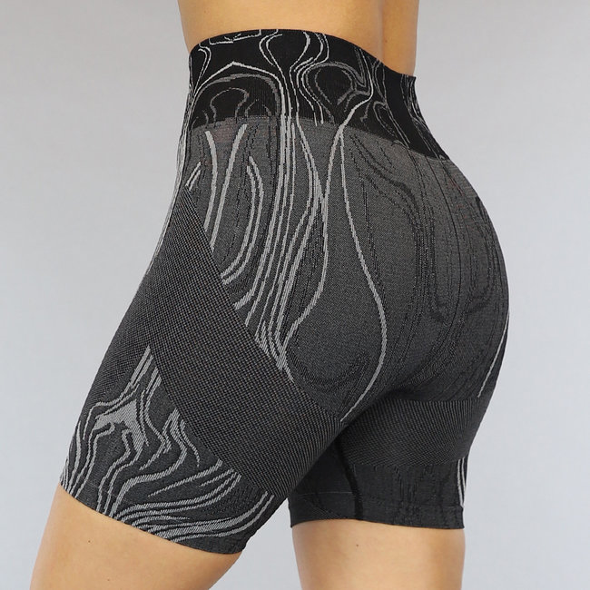 Kurze schwarze Stretch-Sport-Leggings mit Linework-Print