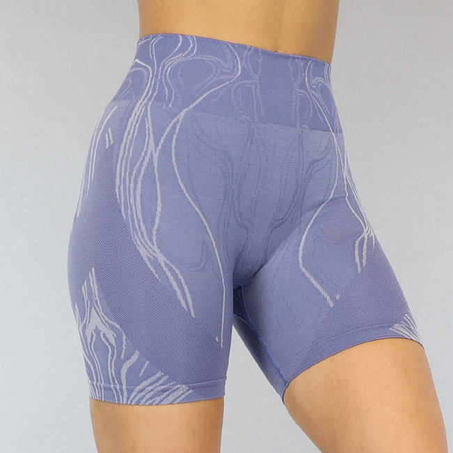 Kurze blaue Stretch-Sport-Leggings mit Linework-Print