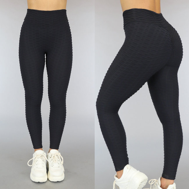 Schwarze elastische Sport-Leggings mit Switch-Muster