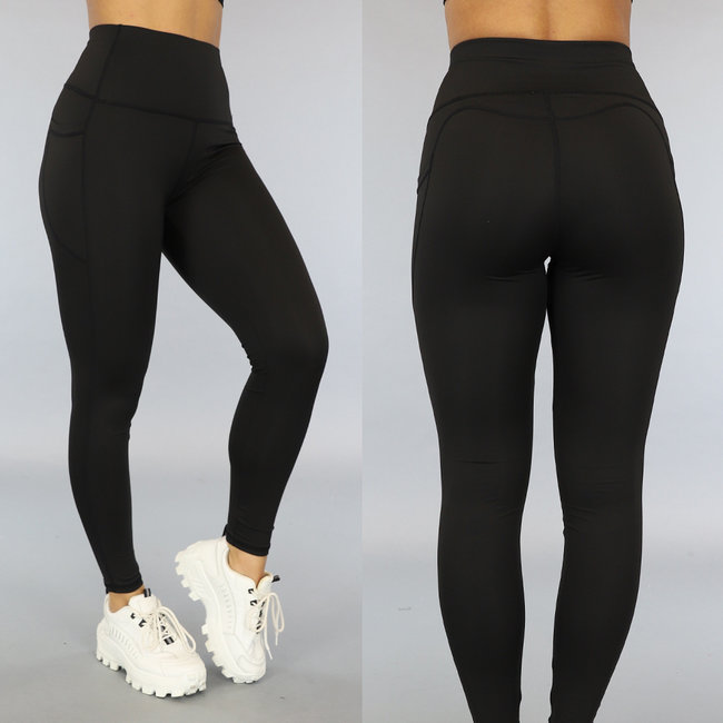 Einfache schwarze Leggings mit Taschen