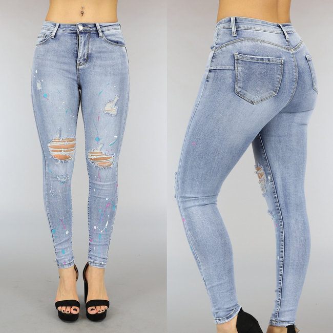 Leichte Skinny Jeans mit Rissen und Farbspritzern