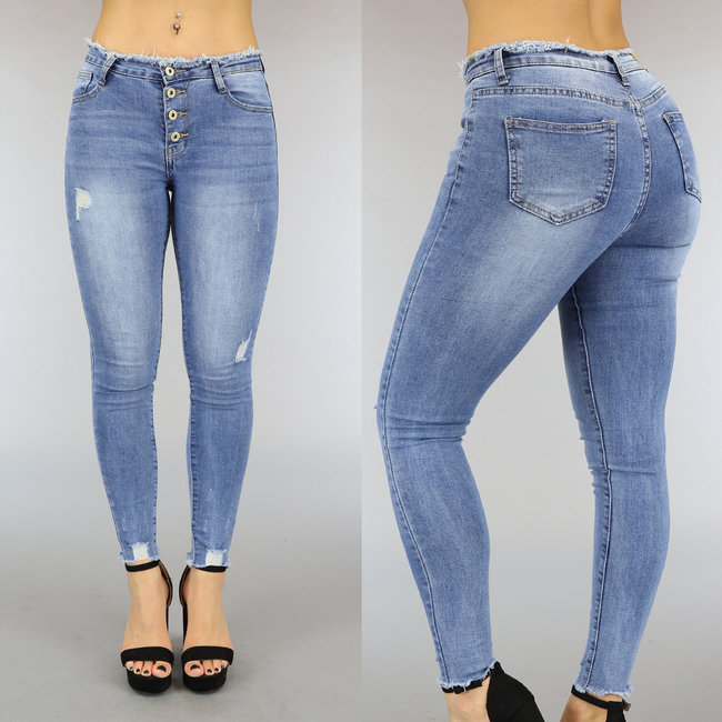 Leichte Skinny Jeans mit Ausfransungen und Kratzern
