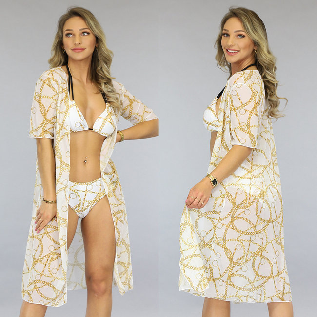 Bikini-Set mit Kettenmuster und Mesh-Kimono