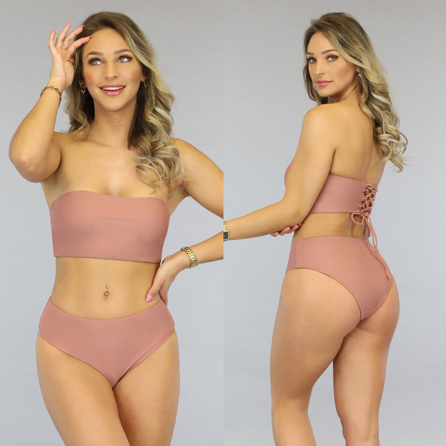 Altrosa gepolstertes Bandeau-Bikinioberteil mit Spitzendetail