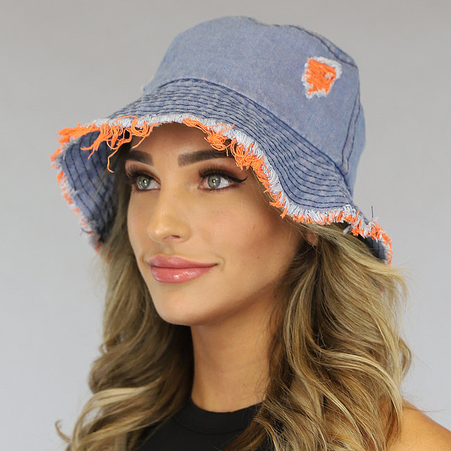 Denim Eimer Hut mit Orange Details