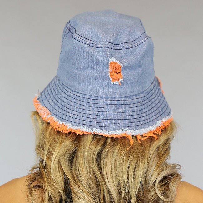 Denim Eimer Hut mit Orange Details
