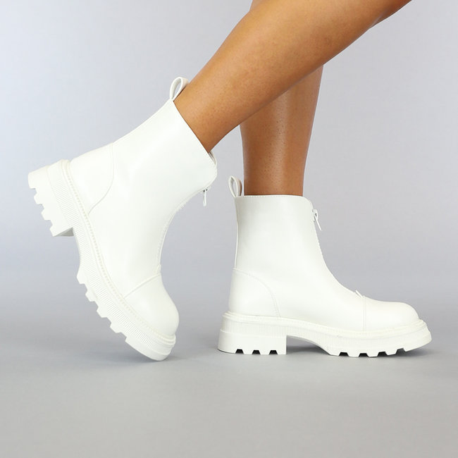 Strapazierfähige weiße Stiefel in Lederoptik mit schwarzem Reißverschluss