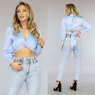 OP=OP! Babyblaue Crop-Bluse mit Schleifendetail