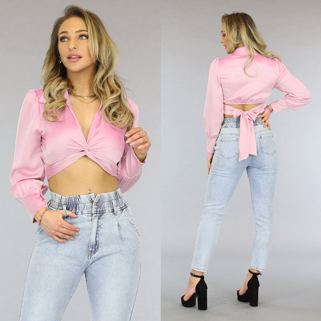 Babyrosa Crop Bluse mit Schleifendetail