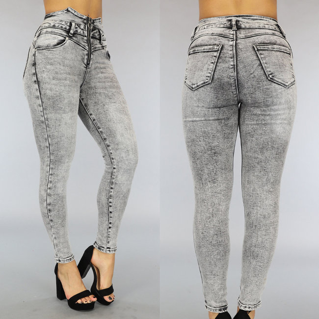 Graue Jeans mit hoher Taille und Reißverschluss