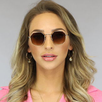 SALE50 Goldene Sonnenbrille mit braunen Gläsern