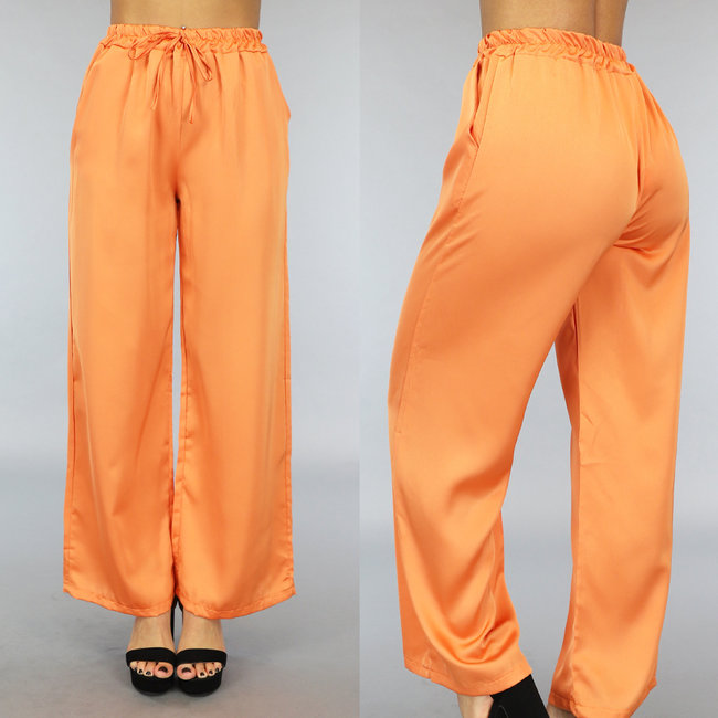 Orange Satin-Palazzo-Hose mit weitem Bein