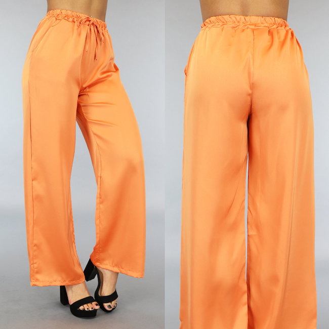 Orange Satin-Palazzo-Hose mit weitem Bein