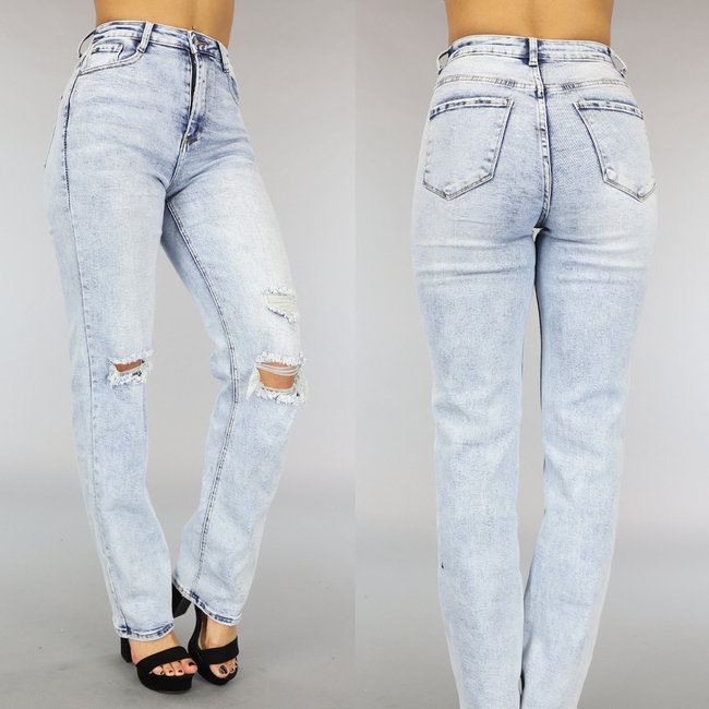 Straight Leg Jeans mit Waschung und Rissen