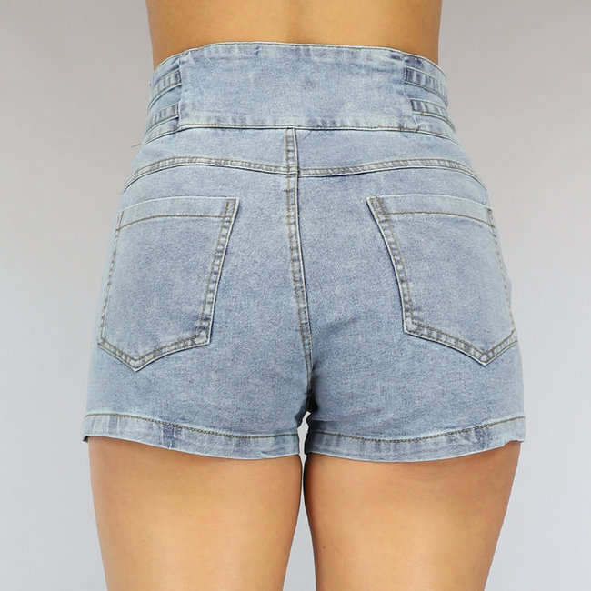 Hochtaillierte Stretch-Denim-Shorts mit silbernen Details