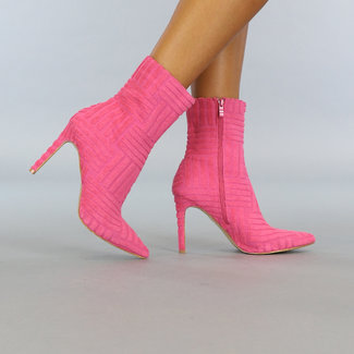 BF2023 Fuchsia Stiletto-Stiefel mit Samt-Muster