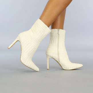 OP=OP! Beige Stiletto-Stiefel mit Samt-Muster