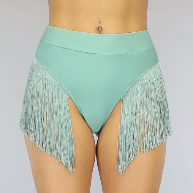 Mintfarbenes Tanga-Bikiniunterteil mit Fransen