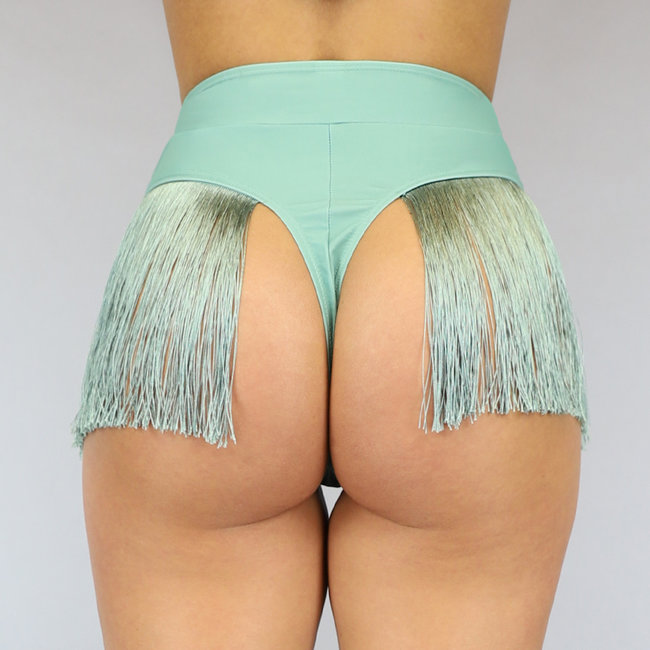 Mintfarbenes Tanga-Bikiniunterteil mit Fransen