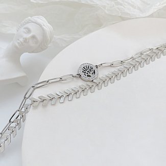 SALE50 Silberne Edelstahl-Halskette mit Wunschbaum