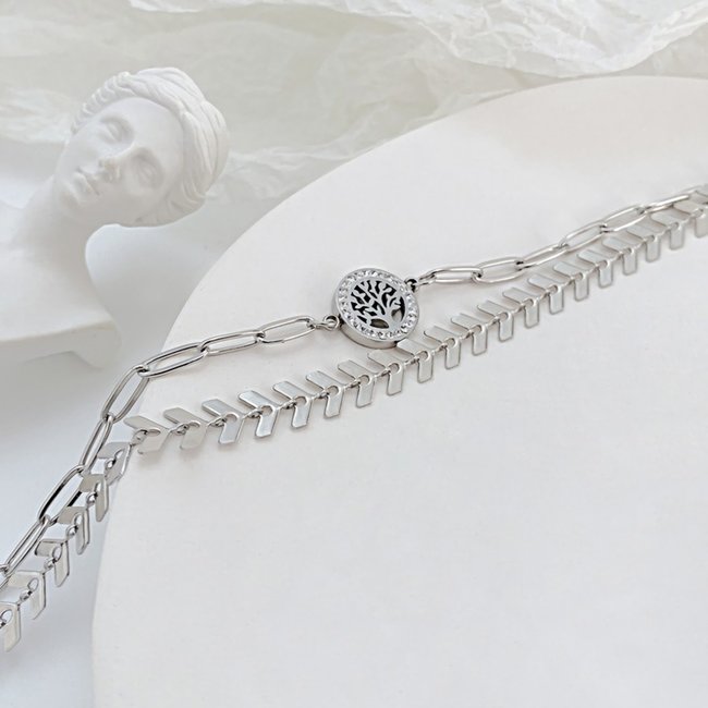Silberne Edelstahl-Halskette mit Wunschbaum