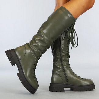 OP=OP.20.NL Hohe grüne Biker-Stiefel