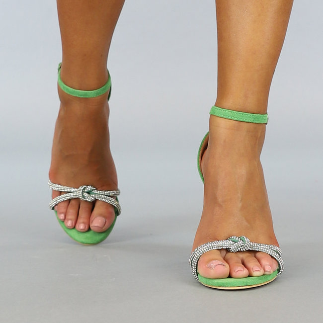 Grüne Strass-Sandalen mit durchsichtigem Absatz