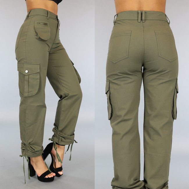 Tall Army Green Gerades Bein Cargo mit Veter Details