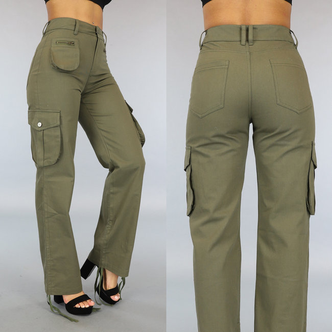 Tall Army Green Gerades Bein Cargo mit Veter Details