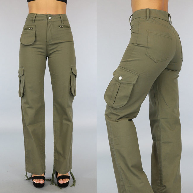 Tall Army Green Gerades Bein Cargo mit Veter Details