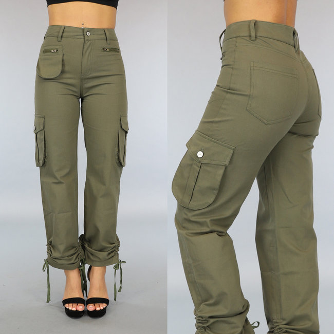 Tall Army Green Gerades Bein Cargo mit Veter Details