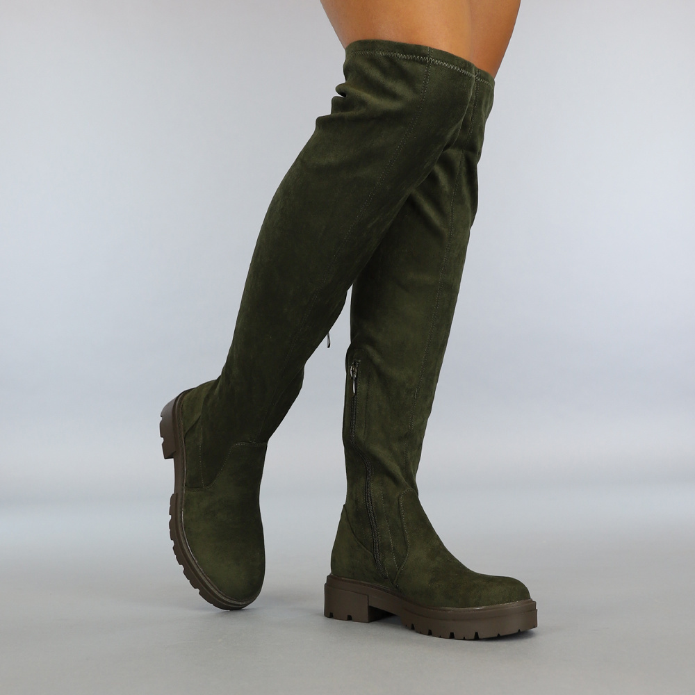 Elara Damen Overknee Stiefel Wildlederoptik - Chunky Boots Mit Blockabsatz | Stylische Overknees