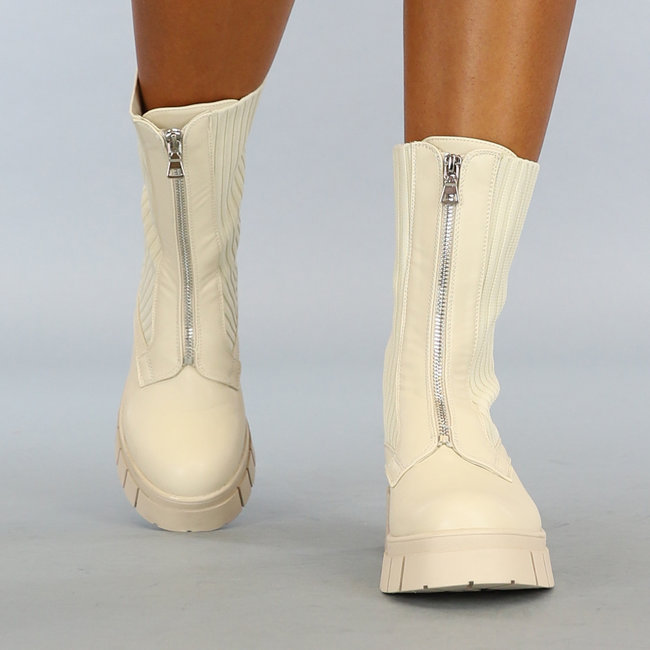 Beige Wadenstiefel mit Socke und Reißverschluss