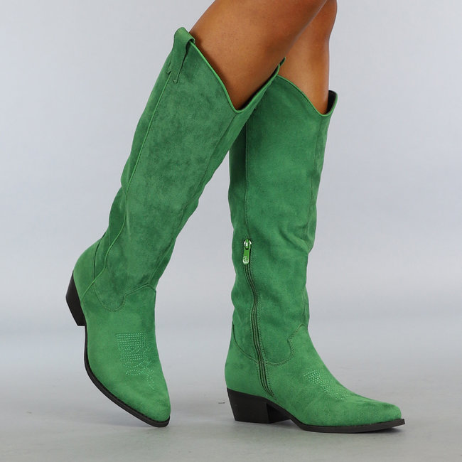 Grüne Cowboystiefel in Wildlederoptik