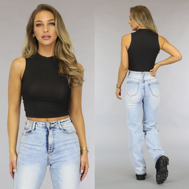 Schwarzes Basic-Halter-Crop-Top