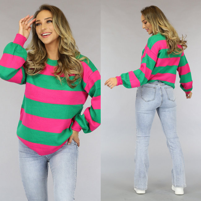 Grün/rosa gestreifter Pullover