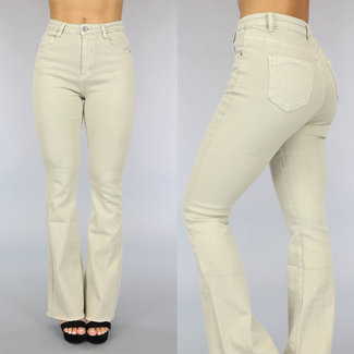 NEW1409 Beigefarbene Jeans mit Flair-Pfeifen