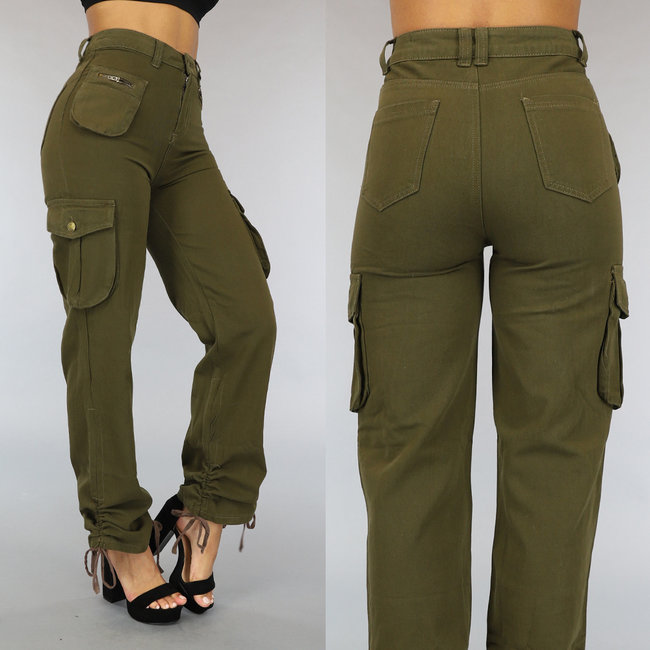 Tall Green Straight Leg Cargo mit Veter-Details