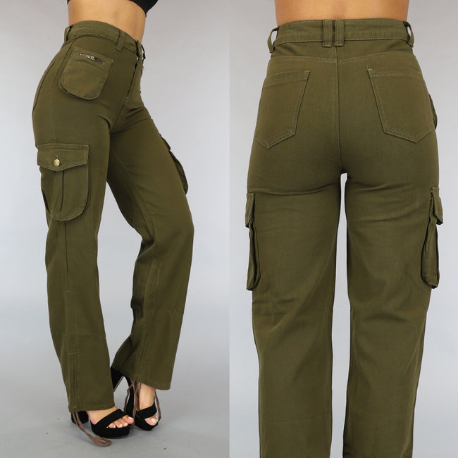 Tall Green Straight Leg Cargo mit Veter-Details