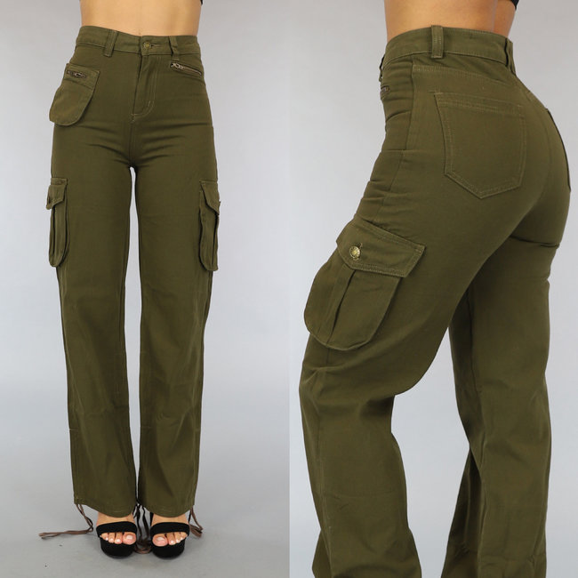 Tall Green Straight Leg Cargo mit Veter-Details