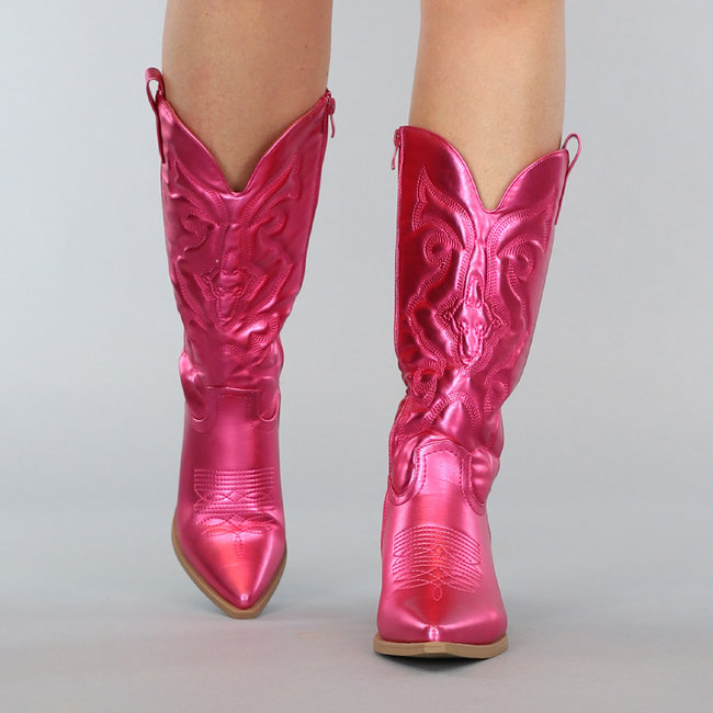 Metallische Cowboystiefel in Fuchsia