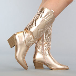 OP=OP! Metallic Rose Gold Niedrige Cowboy-Stiefel